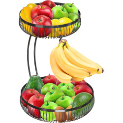 Cesta de almacenamiento con colgador para plátanos Auledio, 2 niveles, color negro