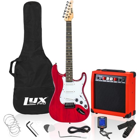 Kit de guitarra eléctrica con amplificador de 20W, todos los accesorios, sintonizador digital de broche, seis cuerdas, dos uñas