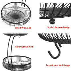 Cesta de almacenamiento con colgador para plátanos Auledio, 2 niveles, color negro