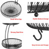 Cesta de almacenamiento con colgador para plátanos Auledio, 2 niveles, color negro