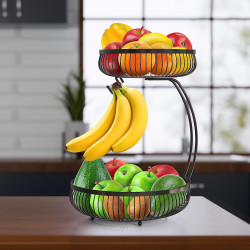 Cesta de almacenamiento con colgador para plátanos Auledio, 2 niveles, color negro