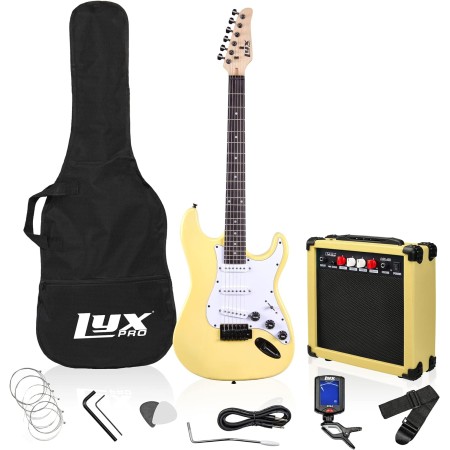 Kit de guitarra eléctrica con amplificador de 20W, todos los accesorios, sintonizador digital de broche, seis cuerdas, dos uñas