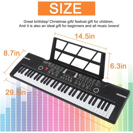 Teclado de piano de 61 teclas, piano digital electrónico con micrófono de altavoz integrado, soporte para hojas y fuente de