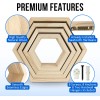 Estantes hexagonales flotantes de madera natural de primera calidad, juego de 4 estantes de pared para dormitorio, oficina, sala