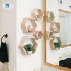 Estantes hexagonales flotantes de madera natural de primera calidad, juego de 4 estantes de pared para dormitorio, oficina, sala