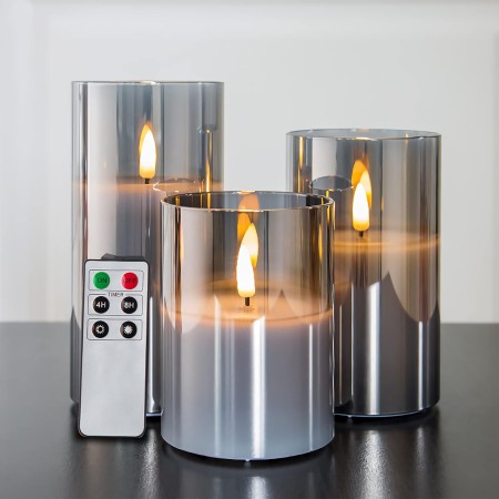 Eywamage Velas de cristal sin llama con control remoto, funciona con pilas, velas LED parpadeantes, mecha de cera real, paquete