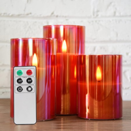 Eywamage Velas de cristal sin llama con control remoto, funciona con pilas, velas LED parpadeantes, mecha de cera real, paquete