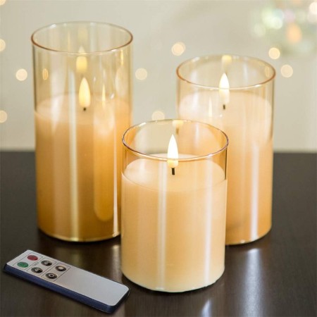 Eywamage Velas de cristal sin llama con control remoto, funciona con pilas, velas LED parpadeantes, mecha de cera real, paquete