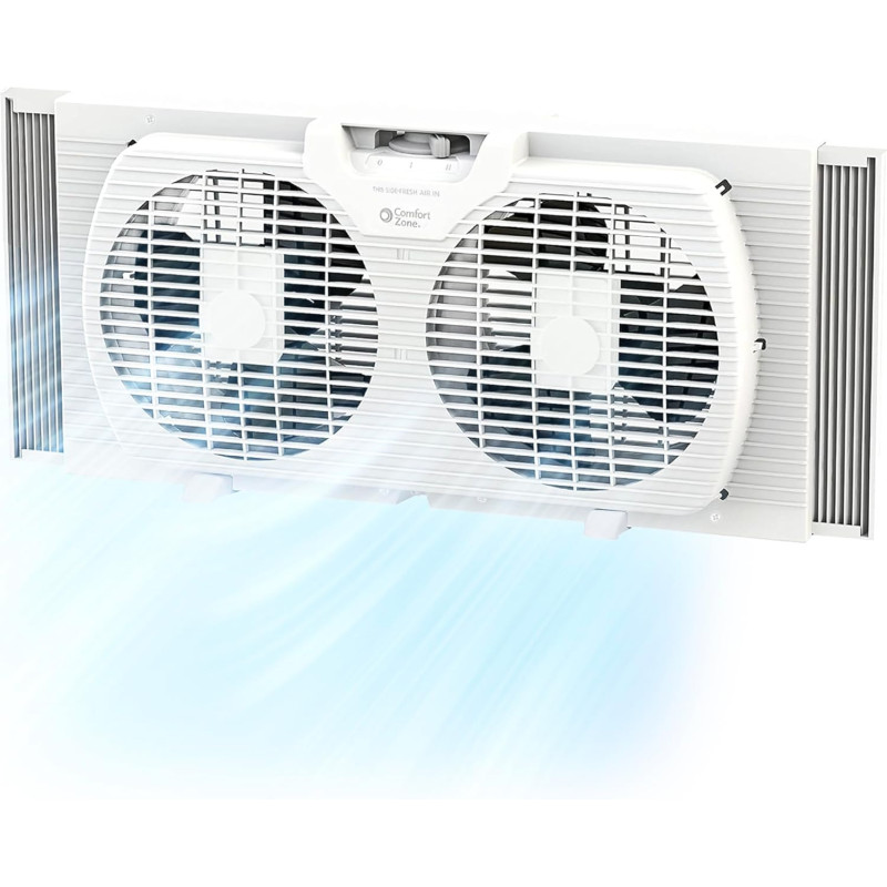 Comfort Zone Ventilador de ventana doble de 9 pulgadas con control de flujo de aire reversible