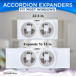 Comfort Zone Ventilador de ventana doble de 9 pulgadas con control de flujo de aire reversible