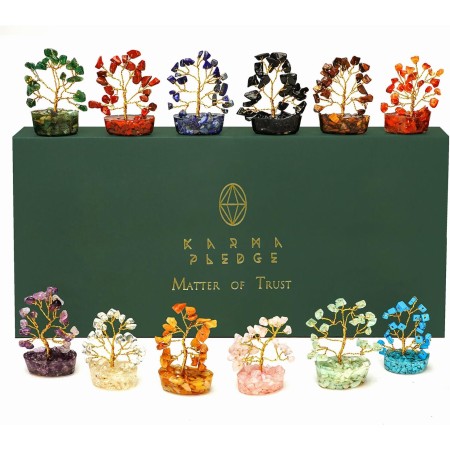 Árbol de la vida de cristal, juego de 12 árboles de cristal curativos de siete chakras hechos a mano para decoración de