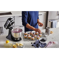 Batidora clásica de pie KitchenAid K45SSWH K45SS, 275 W, 4 1/2 qt, Negro ónice