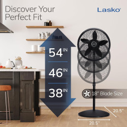 Pedestal Ventilador, ajustable, Negro, 18-pulgadas Lasko Productos 1827 , Plástico, Negro, 18 pulgadas