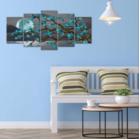 Visual Art Decor Hermosas flores de arte para pared, arte abstracto de magnolia verde azulado sobre el mar, impresiones en