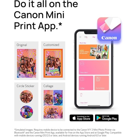 Canon Ivy 2 Mini impresora fotográfica, impresión desde dispositivos iOS y Android compatibles, impresiones adhesivas, blanco