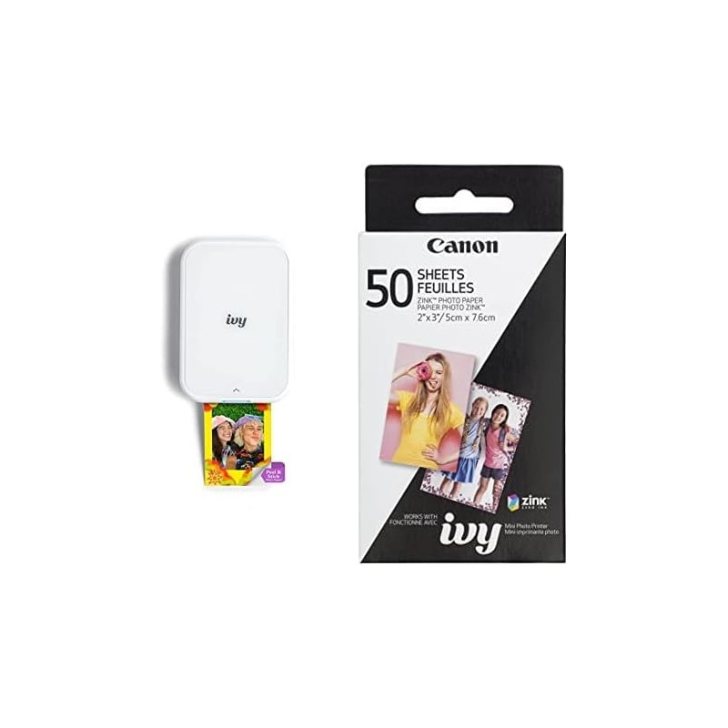 Canon Ivy 2 Mini impresora fotográfica, impresión desde dispositivos iOS y Android compatibles, impresiones adhesivas, blanco