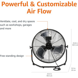 AmazonCommercial - Ventilador industrial de alta velocidad de 20 pulgadas, color negro