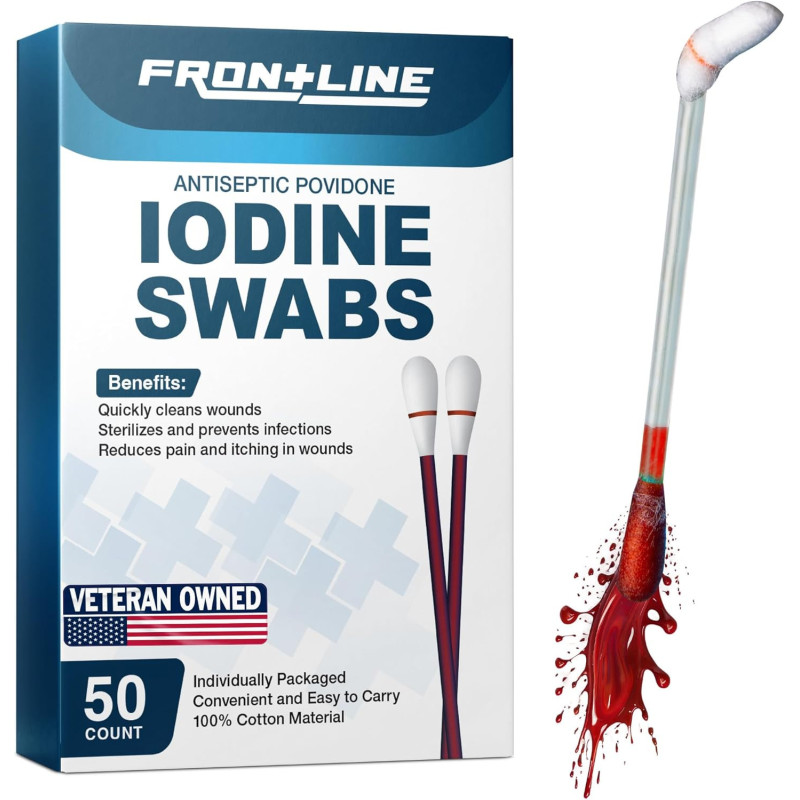 FrontLine Hisopos de yodo povidona | Hisotopo antiseptico para cortes y heridas