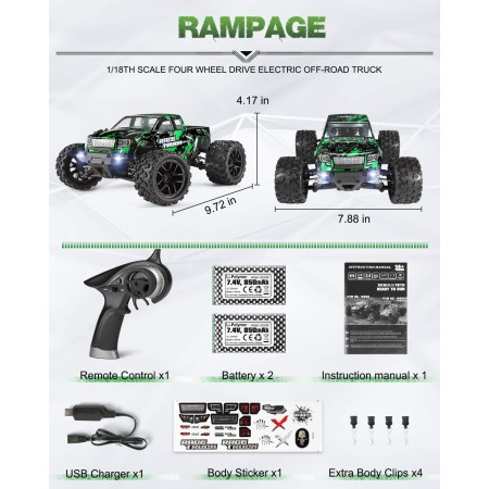 HBX 1:18 Auto a escala todo terreno a control remoto 18859E, 30+MPH alta velocidad 4WD vehículo eléctrico con controlador de