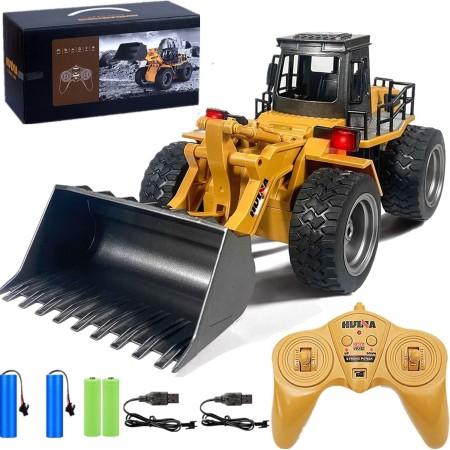 Octics Cargador de pala de aleación Tractor 2.4G Radio Control 4 ruedas Bulldozer 4WD Cargador frontal Vehículo de construcción