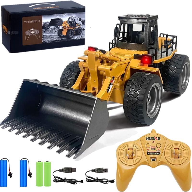 Octics Cargador de pala de aleación Tractor 2.4G Radio Control 4 ruedas Bulldozer 4WD Cargador frontal Vehículo de construcción