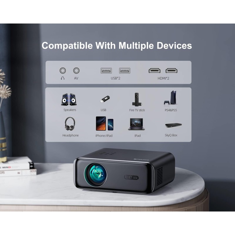 Proyector 4K WiFi 6 NetfIix Certificado - Autofoco, Corrección Automática, Altavoces Duales Y Sonido 3D, Ideal Para Cine En Casa