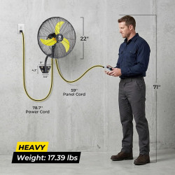 FUGOO Ventilador de pared oscilante silencioso para exteriores de 20 pulgadas con motor CC sin escobillas sellado