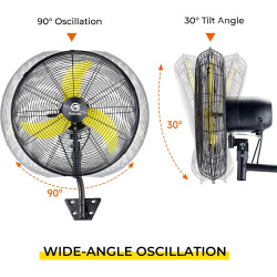 FUGOO Ventilador de pared oscilante silencioso para exteriores de 20 pulgadas con motor CC sin escobillas sellado