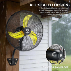 FUGOO Ventilador de pared oscilante silencioso para exteriores de 20 pulgadas con motor CC sin escobillas sellado