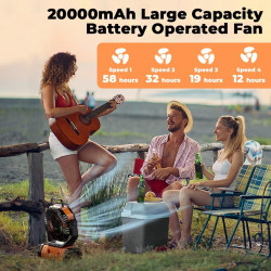 Ventilador de camping – Ventilador de batería de 20000 mAh recargable con linterna LED