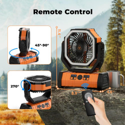 Ventilador de camping – Ventilador de batería de 20000 mAh recargable con linterna LED