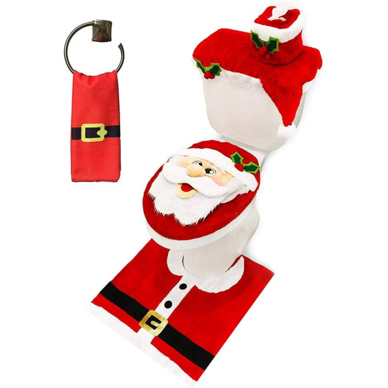 JOYIN Juego de decoración de baño de 5 piezas con temática navideña | Juego de baño de santa claus para decoracion navideña