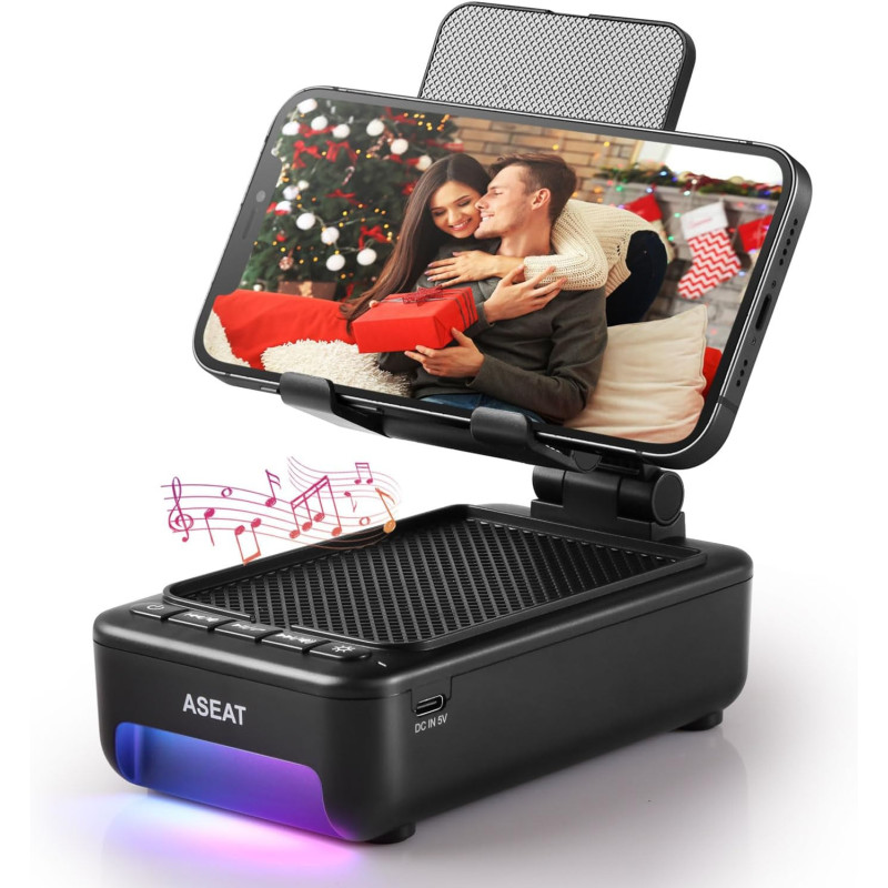 Soporte para teléfono celular con altavoz Bluetooth y luz LED que cambia de color