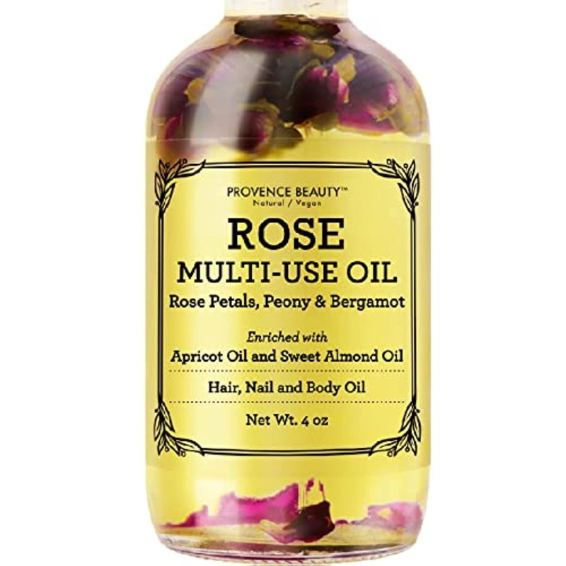 Aceite multiusos de rosa para cara, cuerpo y cabello, mezcla orgánica de albaricoque, vitamina E y aceite hidratante de