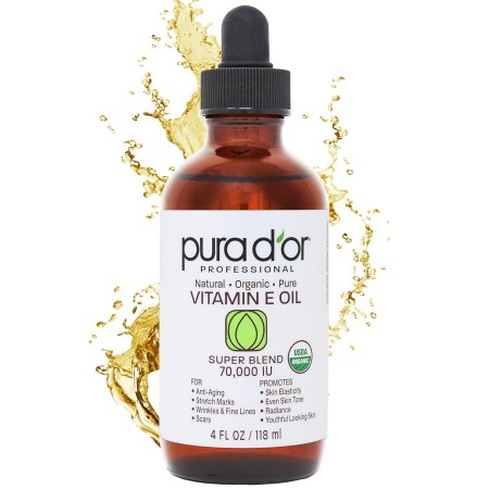 PURA D'OR Mezcla de aceite orgánico de vitamina E 70,000 UI (4 onzas/4.0 fl oz), 100% natural libre de hexano, almendra dulce,