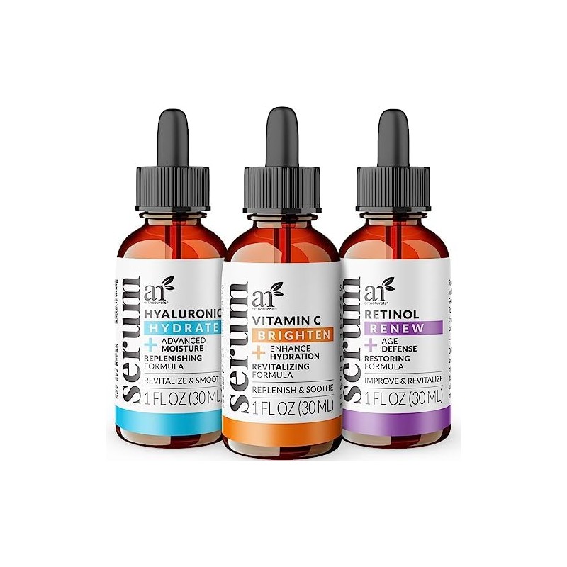 Juego de 3 en 1 ArtNaturals, antienvejecimiento con vitamina C, retinol y ácido hialurónico de suero para antiarrugas y