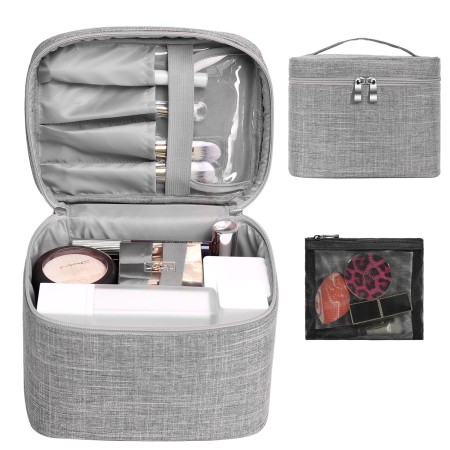 Bolsa de maquillaje de viaje, bolsa de cosméticos, bolsa organizadora de maquillaje con bolsa de malla, soporte para brochas de