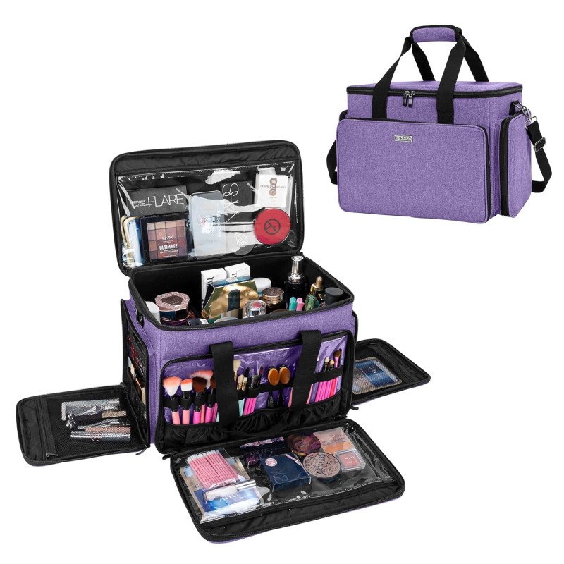 BAFASO Bolsa de cosméticos grande con divisores ajustables, estuche de maquillaje de viaje para cosméticos y suministros para el