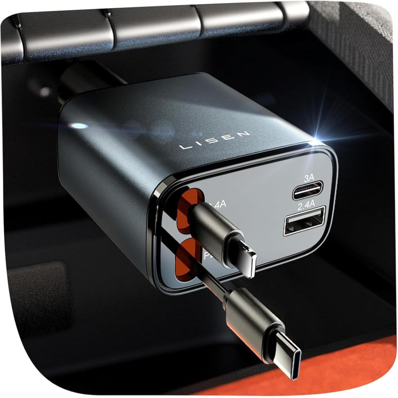 LISEN - Cargador retráctil para automóvil