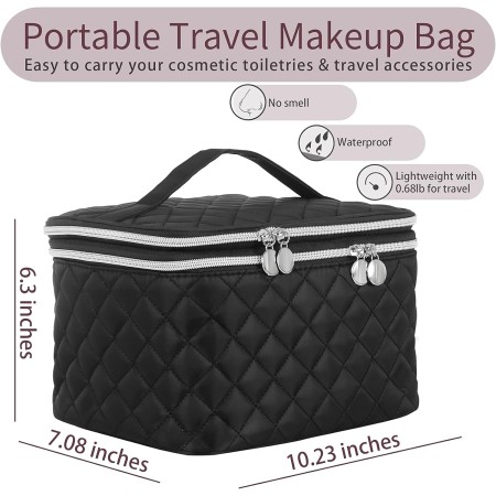 Bolsa de maquillaje de viaje de doble capa: bolsa de cosméticos portátil con estuche organizador divisor para almacenamiento de