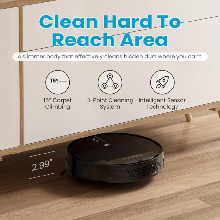 ROPVACNIC Robot aspirador con succión ciclónica de 3000 Pa, aplicación/voz/control remoto, aspiradora robótica automática de