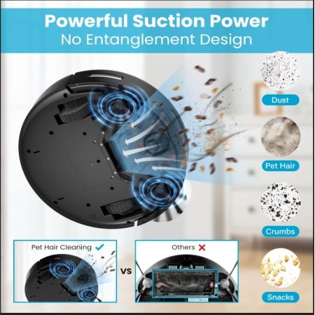 ROPVACNIC Robot aspirador con succión ciclónica de 3000 Pa, aplicación/voz/control remoto, aspiradora robótica automática de