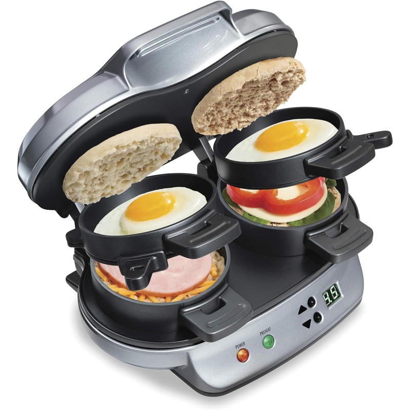 Hamilton Beach Sandwichera de desayuno dual con temporizador, plata (25490A)