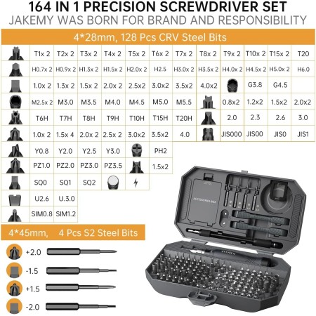 JAKEMY - Juego de destornilladores de precisión 164 en 1, kit de reparación de destornilladores profesionales para computadora