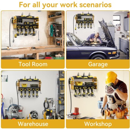Organizador de herramientas eléctricas con estación de carga, organizador de taladro de garaje, tira de alimentación integrada