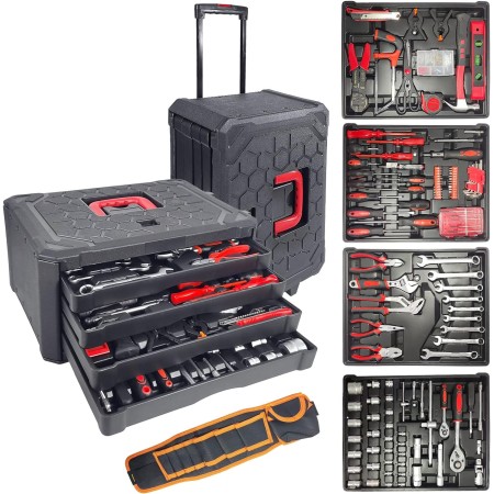 Juego de herramientas de 188 piezas con ruedas, kit de herramientas con caja de herramientas rodante, kit de herramientas de