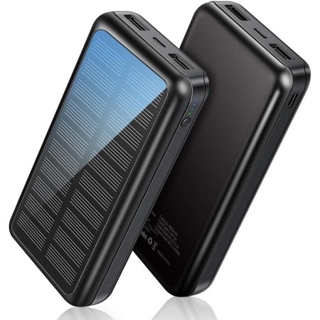 Cargador de energía solar Soxono de 30000 mAh Cargador portátil delgado y ligero, 2 puertos USB Panel de alta velocidad Batería