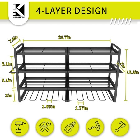 KAFAHOM Organizador de herramientas eléctricas, soporte de pared para 8 taladros, 4 capas de metal resistente, organizador de