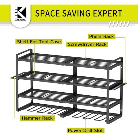 KAFAHOM Organizador de herramientas eléctricas, soporte de pared para 8 taladros, 4 capas de metal resistente, organizador de