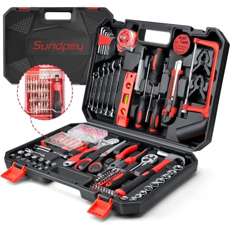 Sundpey Kit de herramientas para el hogar, 257 piezas, juego de herramientas de reparación de automóviles para el hogar, juego
